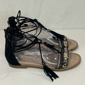 Vintage Havana Lace Up Suede Leather Gladiator Sandals Size 8.5 Black